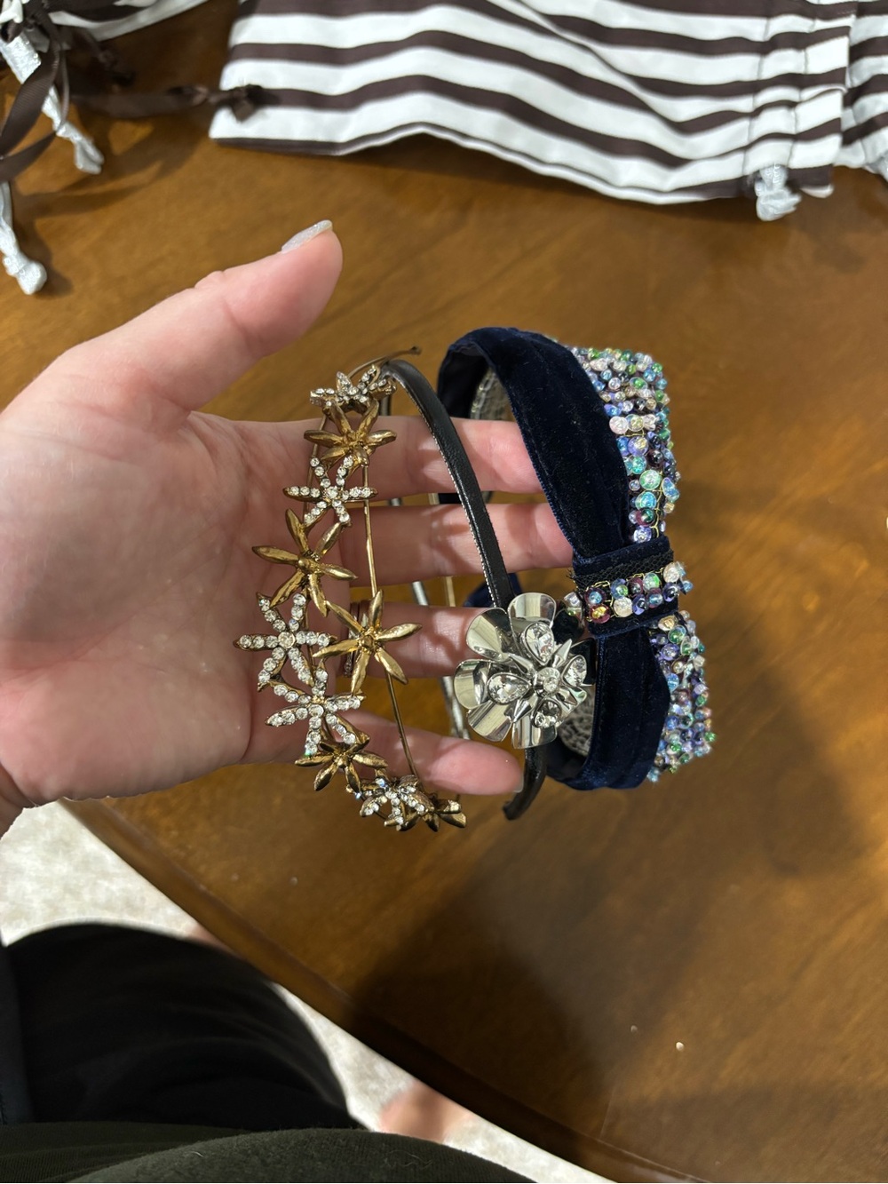 Embellished Navy Velvet Bow Headband with Gold & Crystal Accents